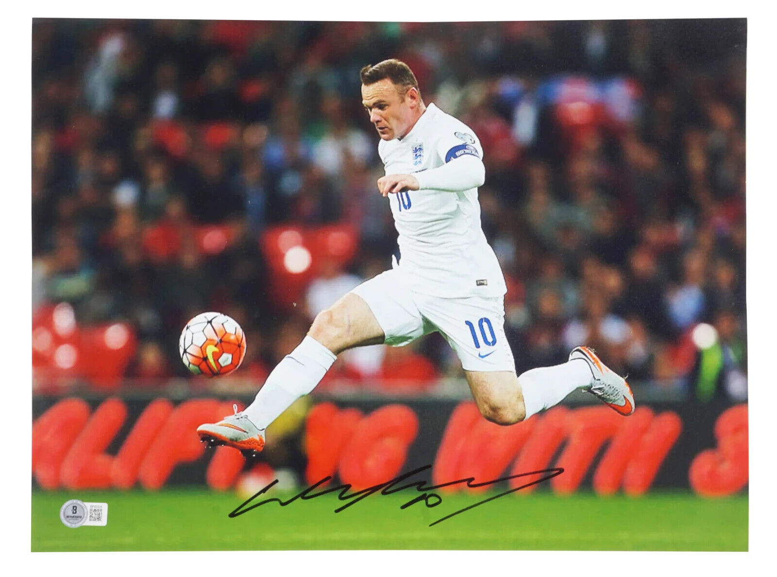Wayne Rooney Signed England Soccer Print Size 16″ x 12″ with Beckett COA